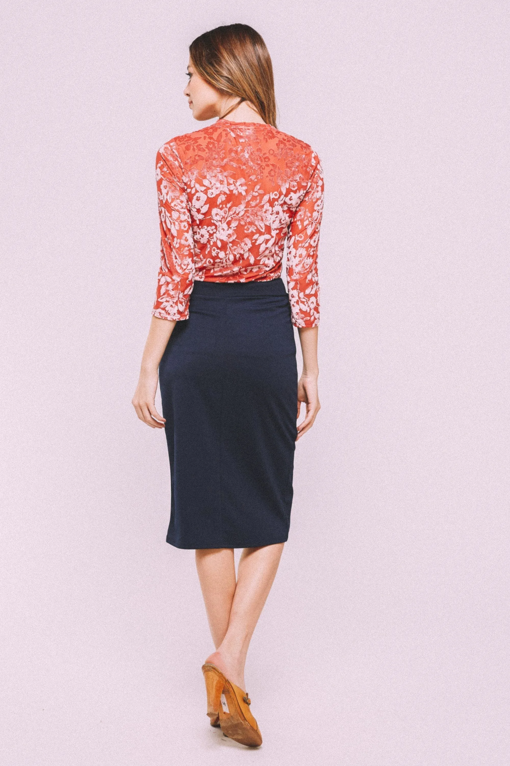 Tie tulip pencil skirt-NAVY