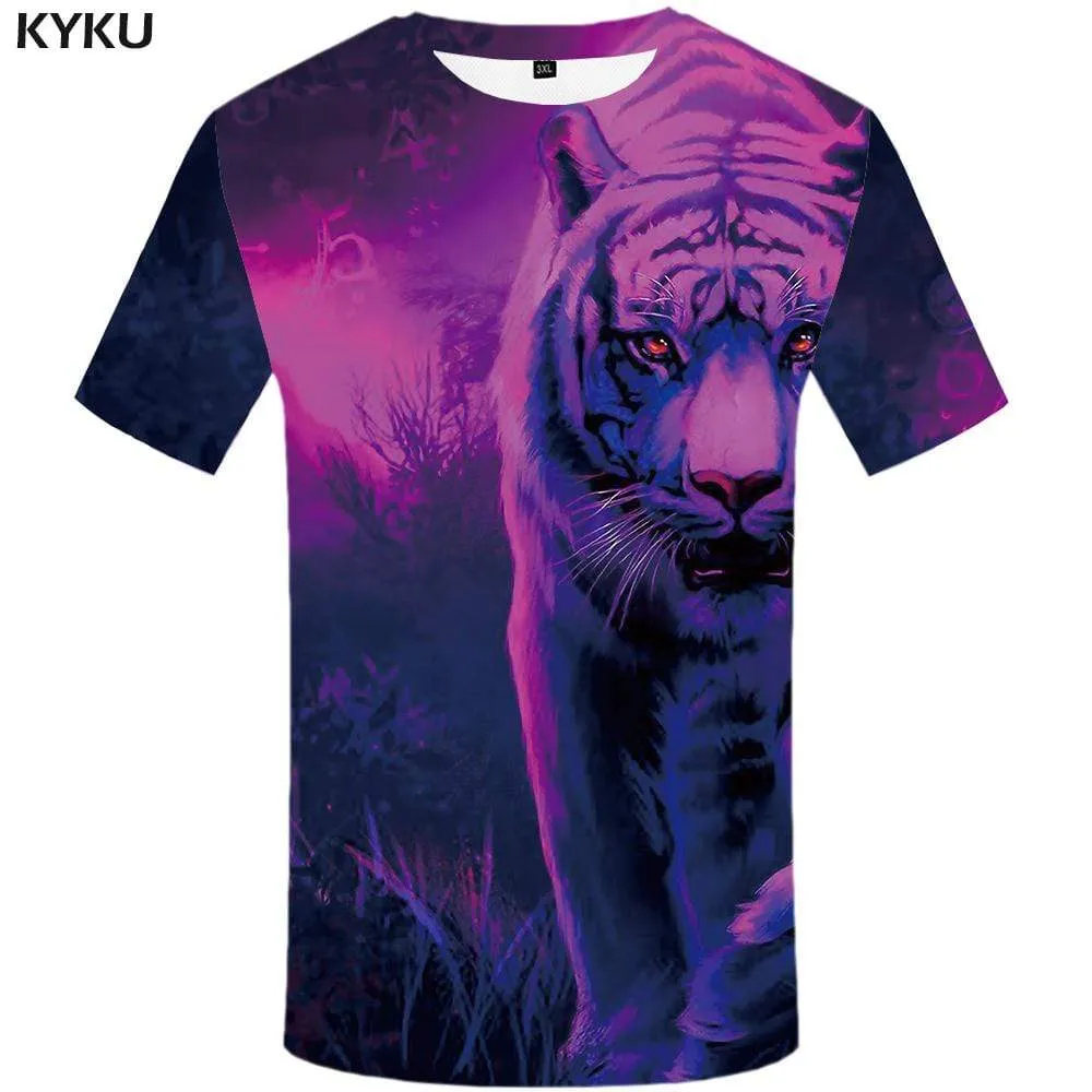 Tiger T-shirts Men Purple Tshirt Anime Forest T shirts Funny Animal Tshirts Print Time T-shirt 3d Mens Clothing Short Sleeve