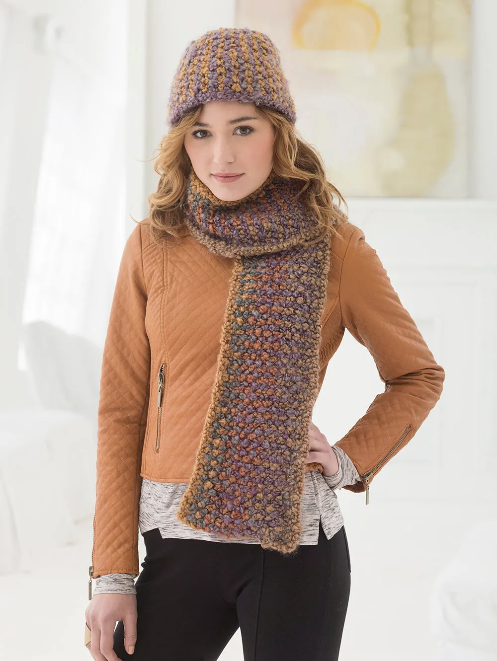 Tweedy Slip Stitch Hat And Scarf (Knit)