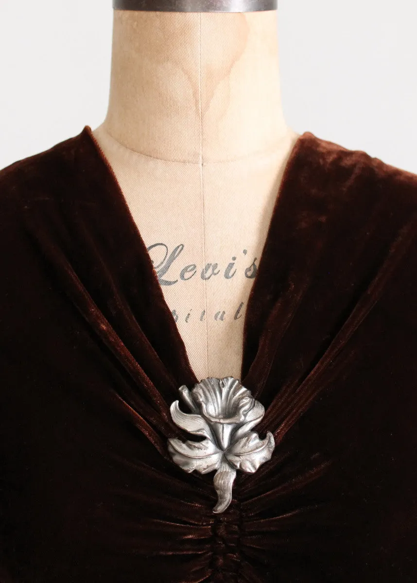 Vintage Late 1930s Classic Brown Velvet Dress