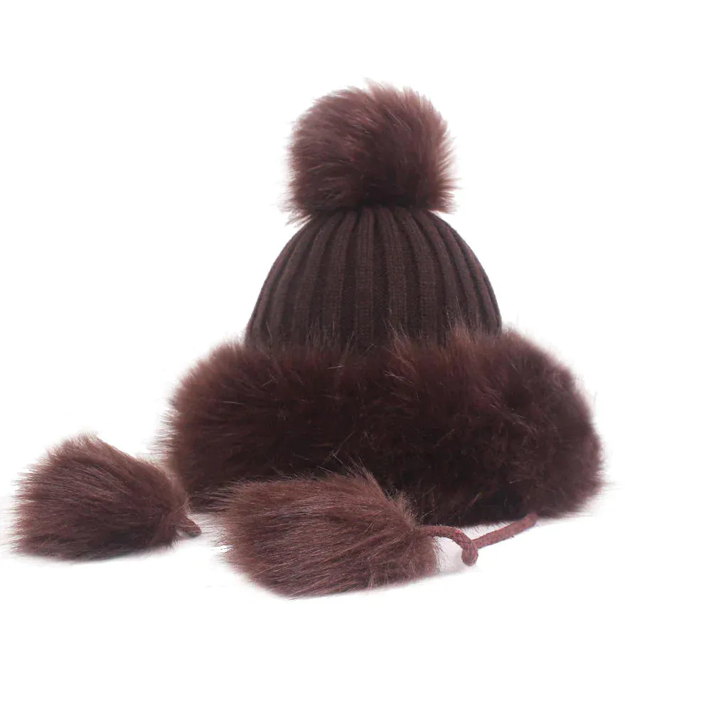 Vintage Women Artificial Rabbit Fur Knit Hat Winter Thicken Warm Ski Beanie Cap