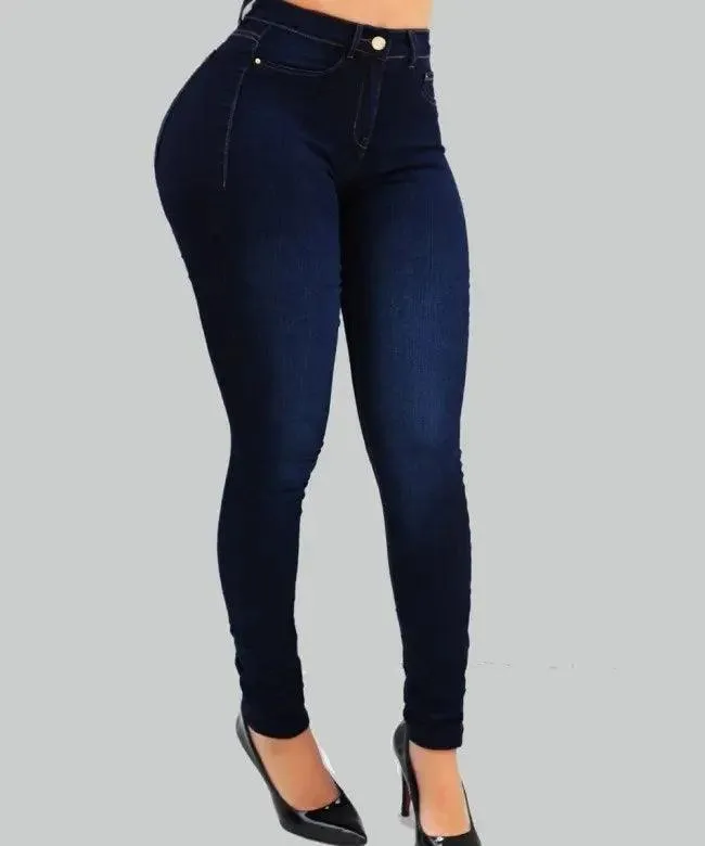 Woman's pure color jeans denim high waist