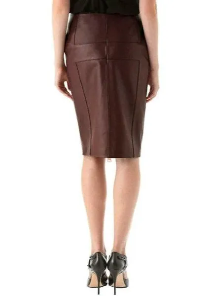 Women's Knee Length Lambskin Leather Pencil Skirt WS32