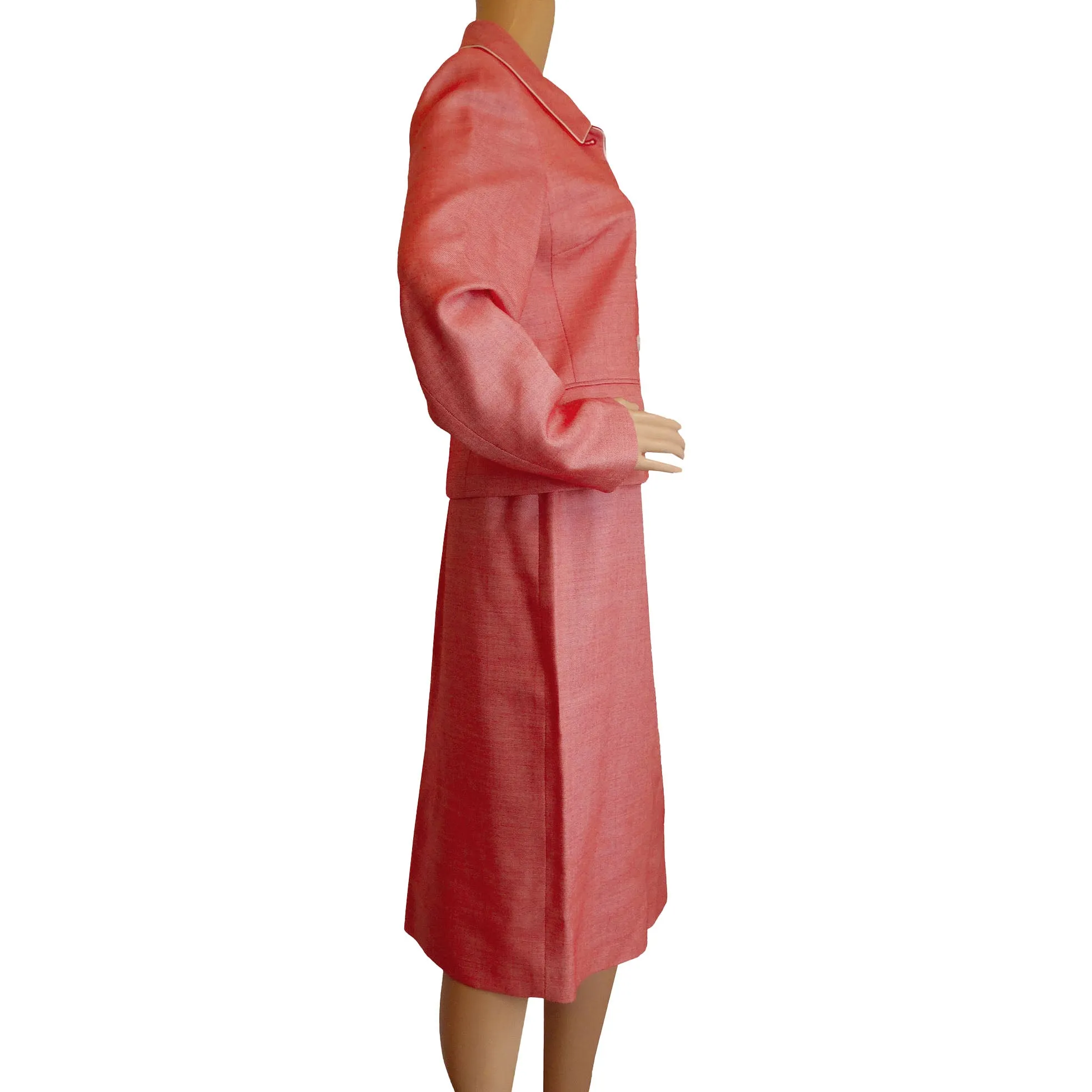 Women's Mid-Century Albert Nipon Red Wool Blend Skirt Suit for Women - Size 6