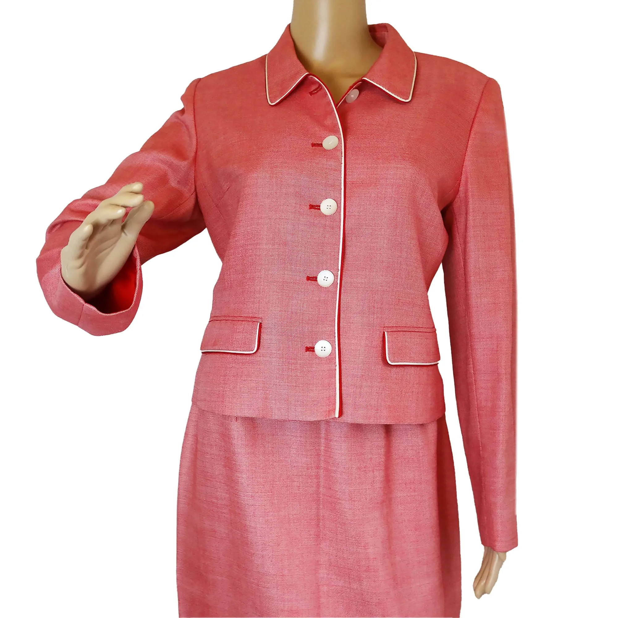 Women's Mid-Century Albert Nipon Red Wool Blend Skirt Suit for Women - Size 6