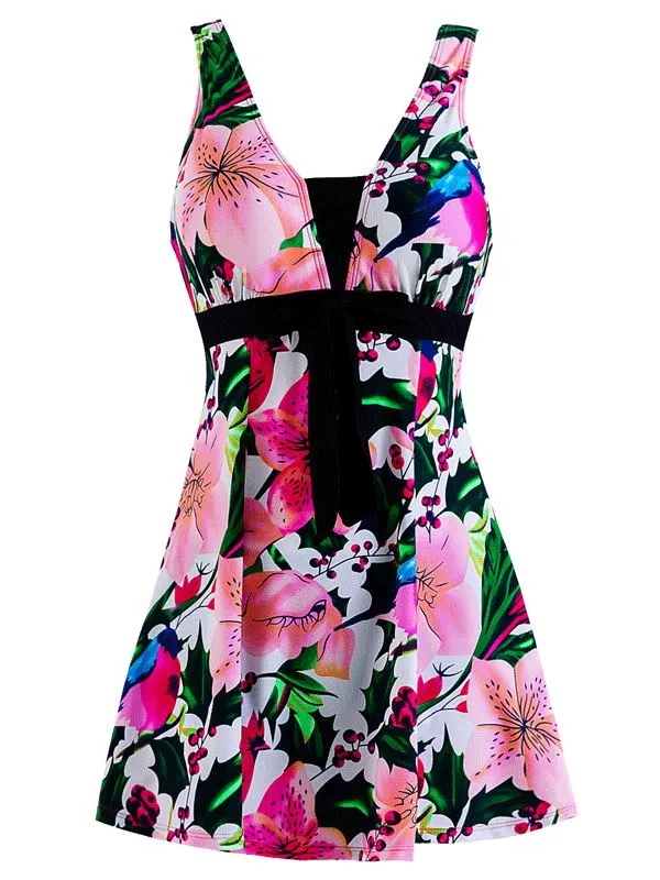 Women's Push Up One Piece Swimsuit Floral Slimming Swimdress