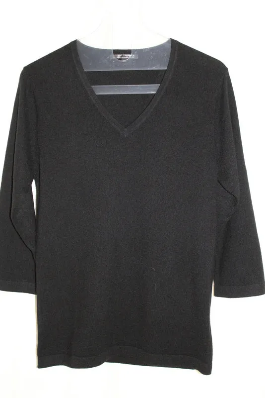 Womens Soft Black Cashmere Three-Quarter Sleeve V-neck Sweater (was £89.99)