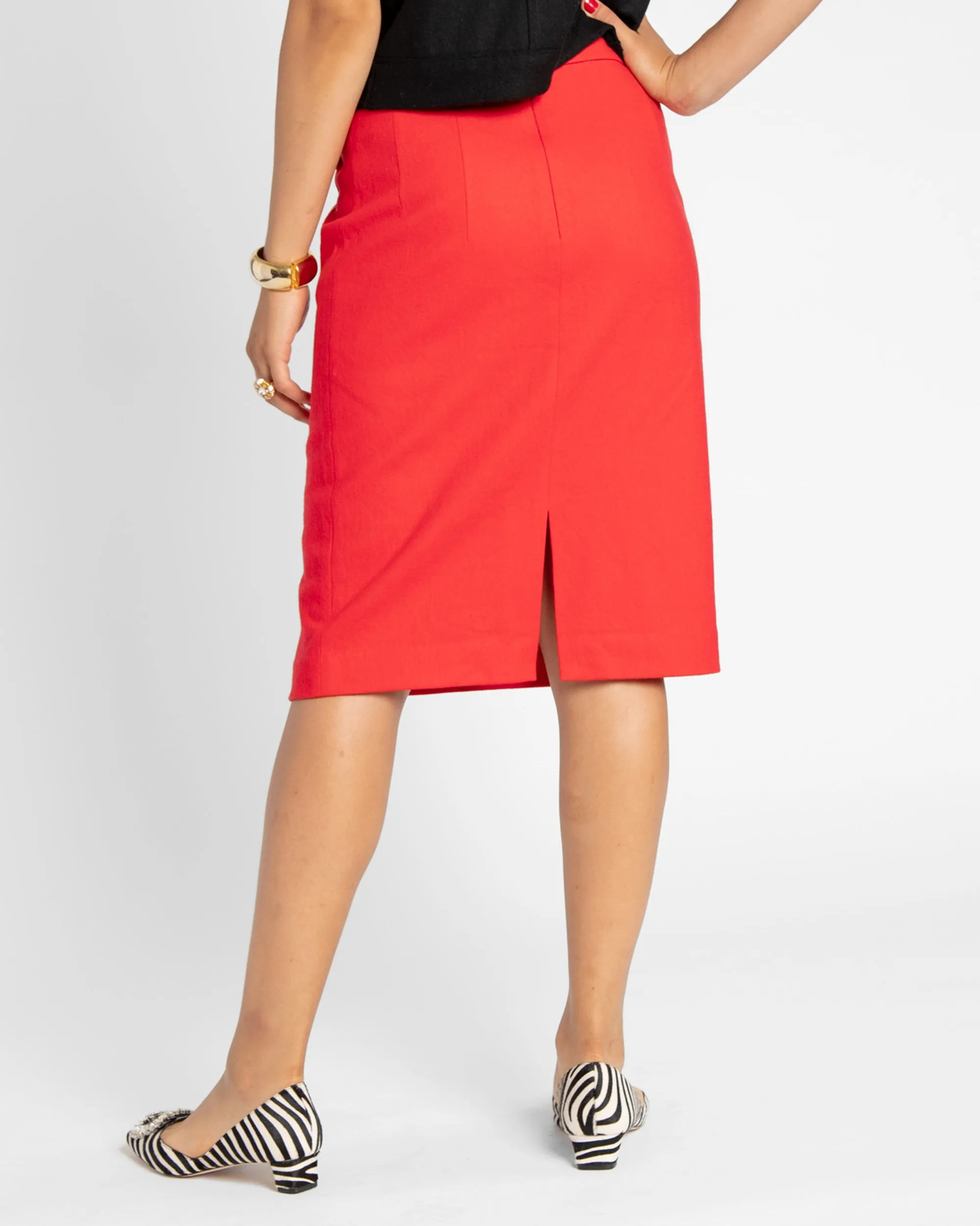 Wool Pencil Skirt Red