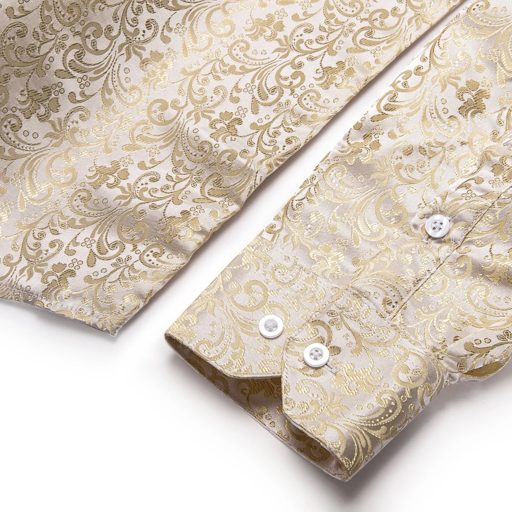 YourTies Champagne Cream Floral Jacquard Men's Silk Long Sleeve Shirt