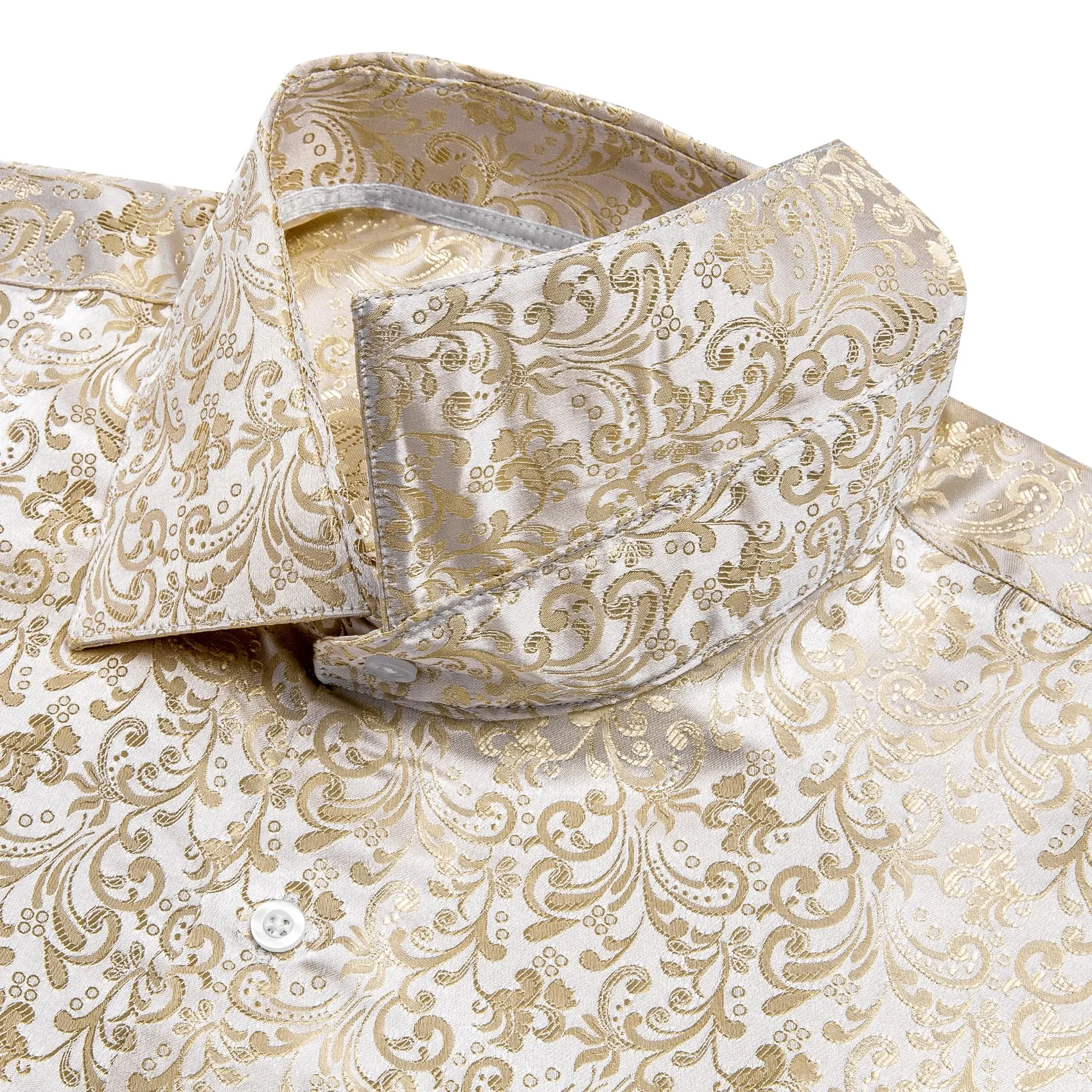 YourTies Champagne Cream Floral Jacquard Men's Silk Long Sleeve Shirt