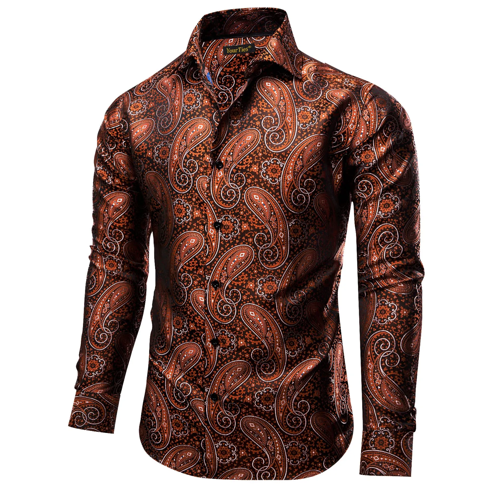 YourTies Dinner Shirts Brown Orange White Jacquard Paisley Dress Shirt