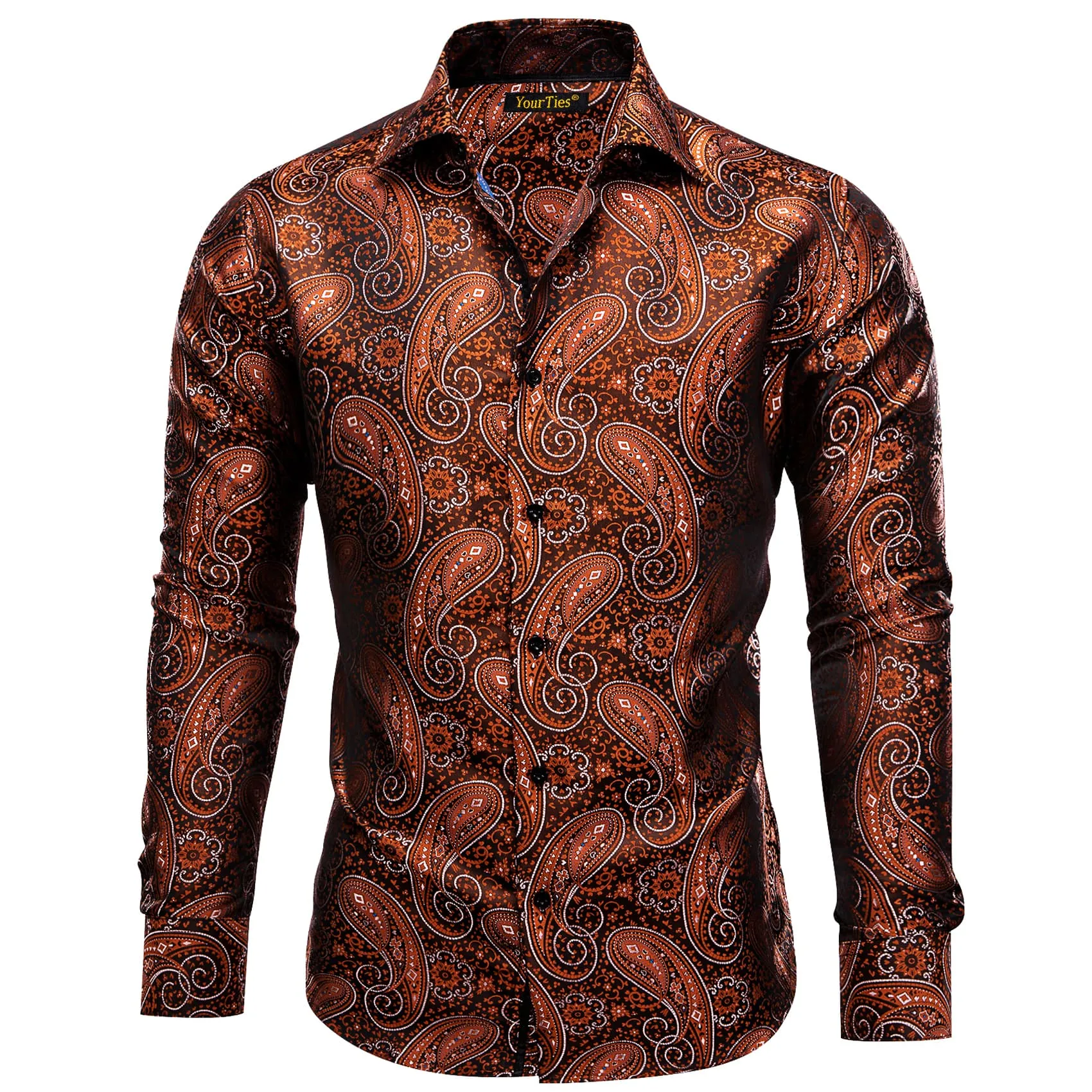 YourTies Dinner Shirts Brown Orange White Jacquard Paisley Dress Shirt