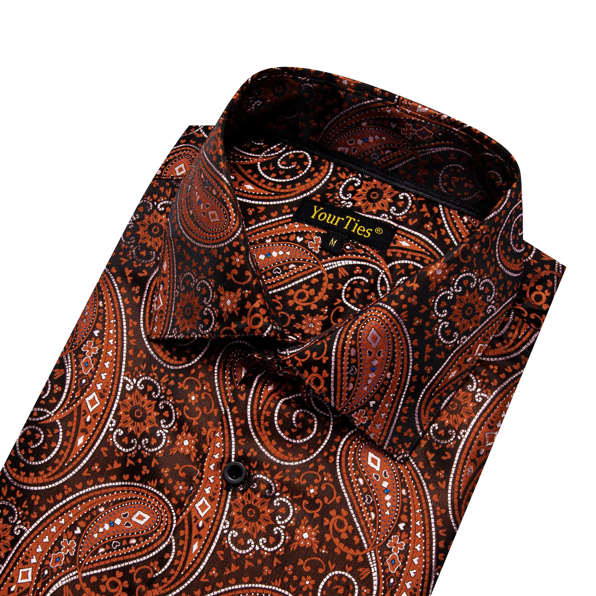 YourTies Dinner Shirts Brown Orange White Jacquard Paisley Dress Shirt