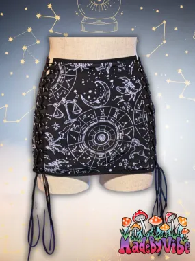 Zodiac Print Lace Up Sides Mini Pencil Skirt - Ready to Ship