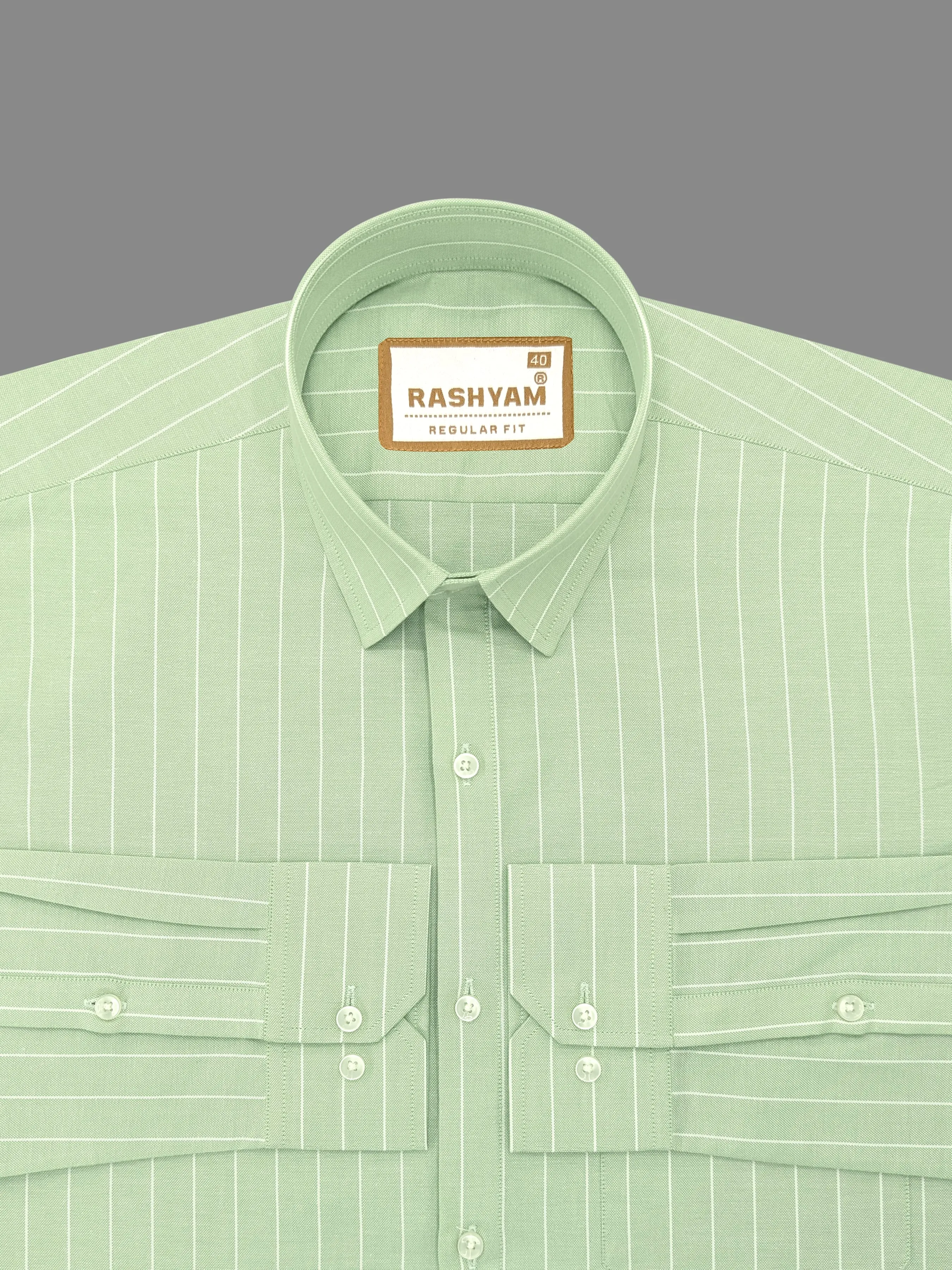 Zodiac White Stripe On Finch Green Luxury Oxford Cotton Formal Shirt For Men